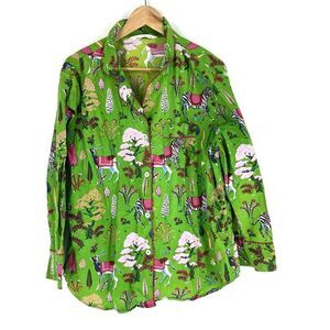 Printfresh Pajama Top Size M Womens Organic Cotton Green Enchanted Animal Print